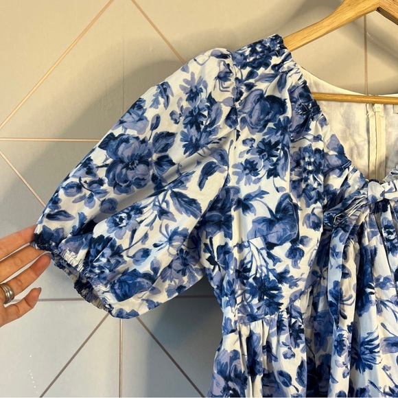 Abercrombie & Fitch Cinch Front Poplin Mini Dress Blue Floral - Picture 6 of 8